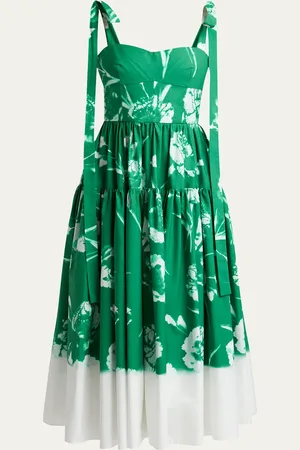 Erdem Strappy Floral Fit-Flare Midi Dress