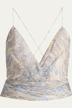Giorgio Armani Abstract Crisscross Ruched Silk Blouse