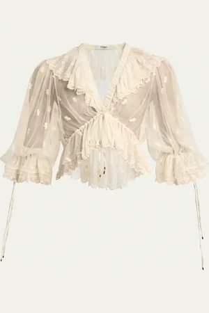 Chloé Lace V-Neck Ruffle Top