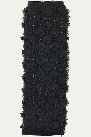 Carolina Herrera Flower Embellished Maxi Column Skirt