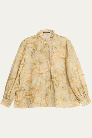 Kobi Halperin Lenorie Watercolor-Print Pintuck Blouse
