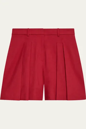 THEORY Pleated Crunch Linen Shorts