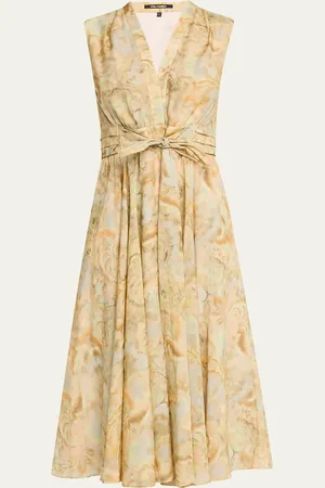 Kobi Halperin Junia Pleated Watercolor-Print Midi Dress