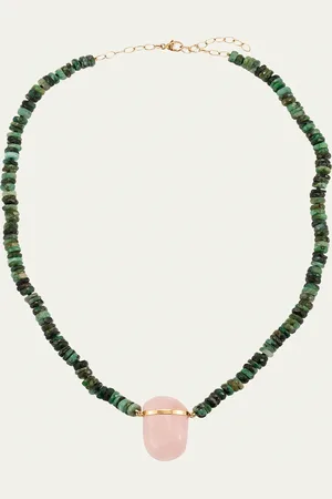 JIA JIA Rose Quartz Charm Necklace with Emeralds