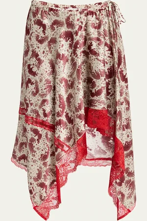 DRIES VAN NOTEN Shake Printed Lace-Trim Handkerchief Silk Skirt