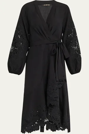 Kobi Halperin Sigal Embroidered Lace-Inset Midi Wrap Dress