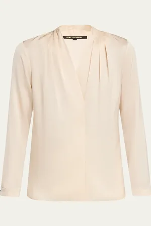 Kobi Halperin Nellie Pleated V-Neck Long-Sleeve Blouse