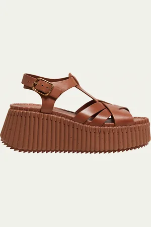 Chloé Nama Leather T-Strap Platform Sandals