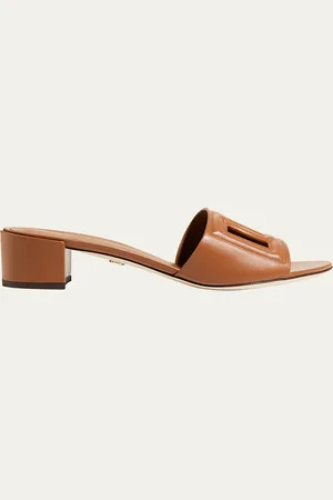 Dolce & Gabbana DG Cutout Leather Slide Sandals