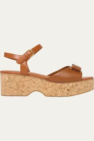 Salvatore Ferragamo Selna Leather Bow Platform Sandals