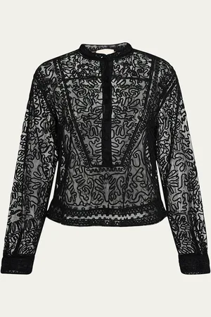 ULLA JOHNSON Esme Sheer Embroidered Blouse