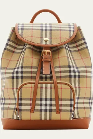 Burberry Check Drawstring Coated-Cotton Backpack