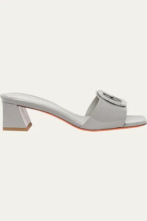santoni Marta Patent Crystal-Buckle Mule Sandals
