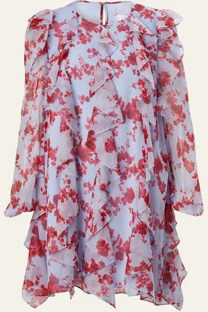 Carolina Herrera Floral Ruffle Chiffon Mini Dress
