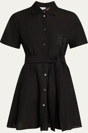 Loewe Anagram Pocket Short-Sleeve Belted Mini Shirtdress