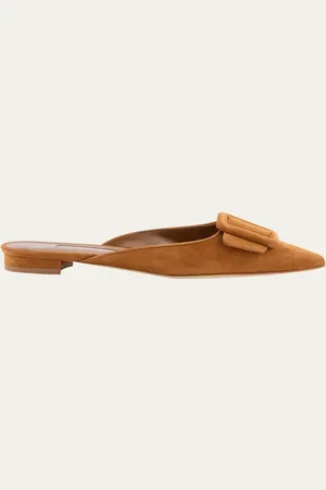Manolo Blahnik Maysale Suede Buckle Ballerina Mules