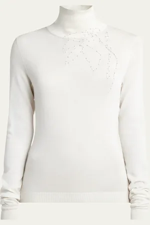 Giorgio Armani Floral Stitched Cashmere Silk Turtleneck Sweater