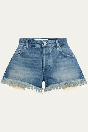 Loewe Anagram Detail Frayed Denim Shorts