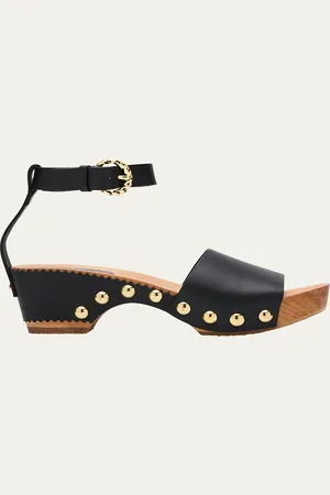 ULLA JOHNSON Esti Leather Ankle-Strap Clog Sandals