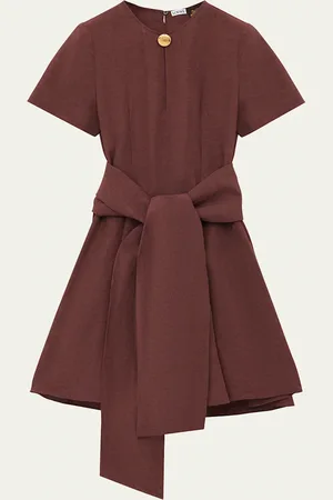 Loewe Anagram-Button Waist-Tie Linen Mini Dress