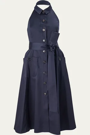 Carolina Herrera Collared Button-Front Halter Midi Dress