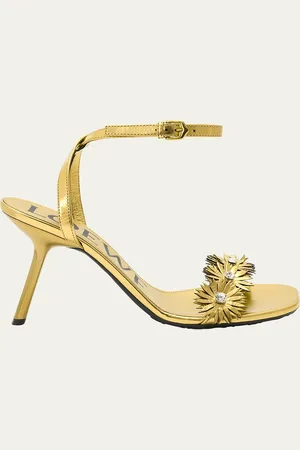 Loewe Crystal Flower Metallic Leather Ankle-Strap Sandals
