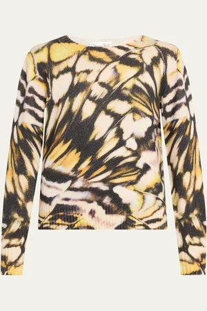 Oscar de la Renta Butterfly Print Wool Crewneck Sweater