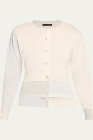 MERYLL ROGGE Layered Puff-Sleeve Cutout Cashmere Cardigan