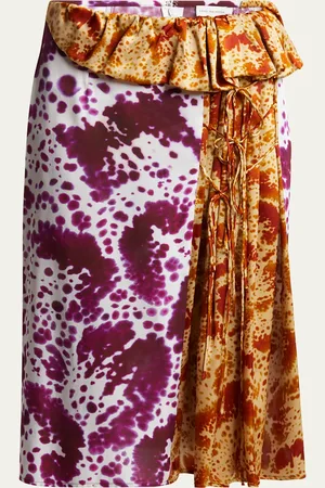 DRIES VAN NOTEN Sebia Two-Tone Abstract Printed Midi Skirt