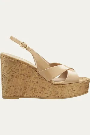 Stuart Weitzman Dayna Patent Crisscross Wedge Platform Sandals