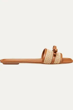 Stuart Weitzman Felicity Bow Leather Flat Sandals