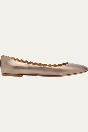 Chloé Lauren Scalloped Metallic Leather Ballerina Flats