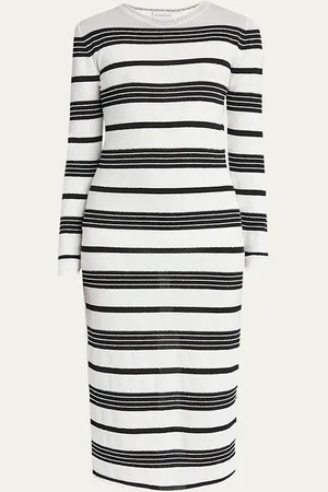 Moncler Stripe Long-Sleeve Midi Dress