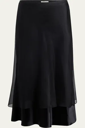 Khaite Monina Layered Satin Viscose Midi Skirt