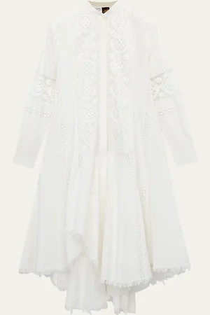 Loewe Floral Lace Fit-and-Flare Handkerchief Shirt Dress