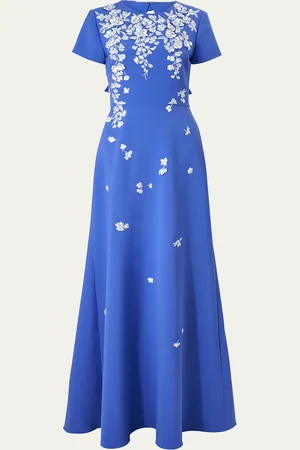 Carolina Herrera Bow-Embellished Embroidered Applique Gown