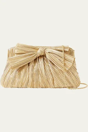 Loeffler Randall Rayne Bow Metallic Pleated Clutch Bag