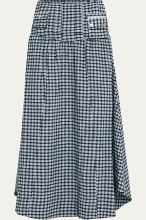 Ganni Check Seersucker Long Skirt