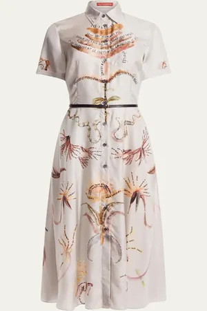 Altuzarra Kiera Printed Short-Sleeve Silk Midi Shirtdress