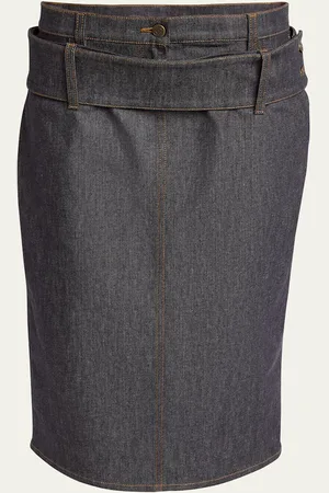 Courrèges Double Belt Denim Midi Skirt