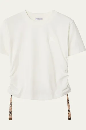 Burberry Ruched Check-Ties Short-Sleeve T-Shirt