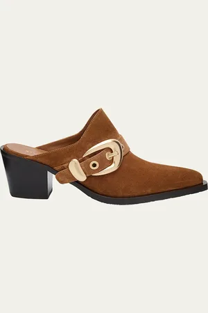 Stuart Weitzman Maven Suede Buckle Western Mules