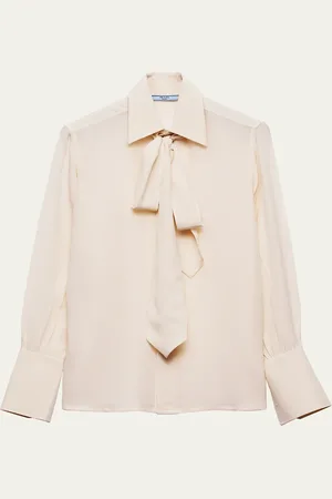 Prada Old Marocain Neck-Tie Silk Blouse