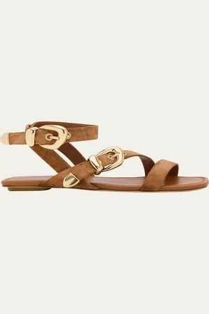 Stuart Weitzman Maven Suede Buckle Flat Sandals