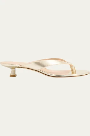 Stuart Weitzman Rio Metallic Kitten-Heel Thong Sandals