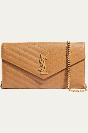 Saint Laurent YSL Monogram Large Wallet on Chain in Grained Leather