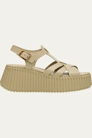 Chloé Nama Leather T-Strap Platform Sandals