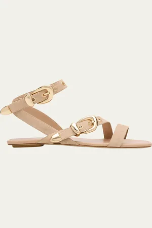 Stuart Weitzman Maven Suede Buckle Flat Sandals