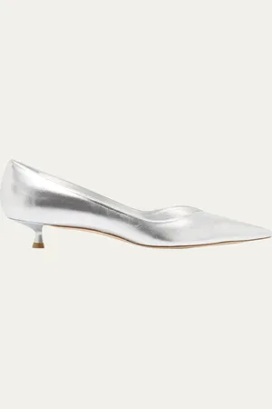 Stuart Weitzman Eva Metallic Kitten-Heel Pumps