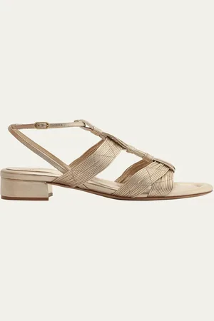 ALEXANDRE BIRMAN Olga Metallic Leather Block-Heel Strappy Sandals